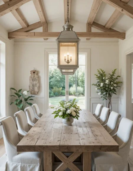 Whitewashed Wood Lantern Pendant Trio