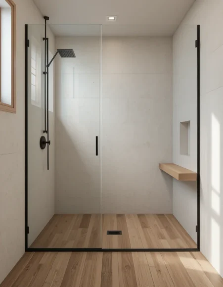 Wood-Look Porcelain Plank Curbless Shower