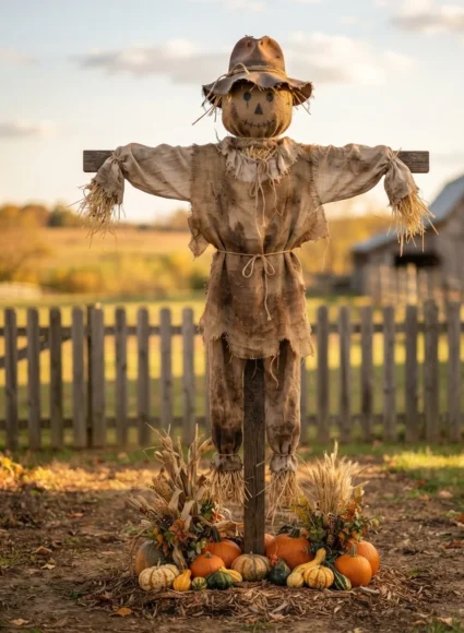 Wooden T-Frame Yard Stake Scarecrow