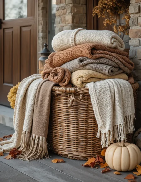 Woven Basket Overflowing with Throw Blankets