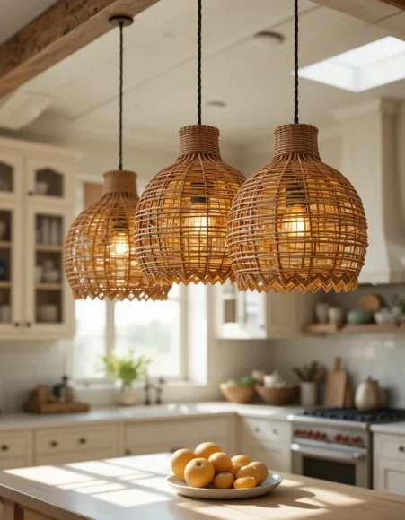 Woven Wicker Basket Pendant Trio
