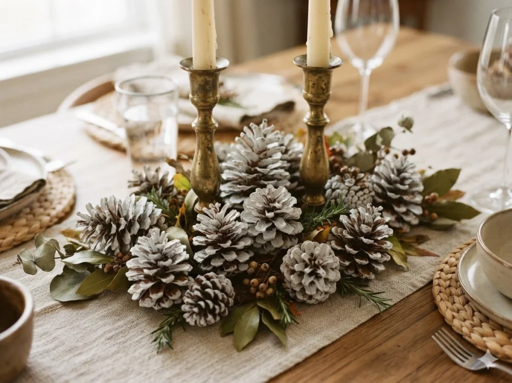 Bleached Pinecone and Brass Cluster