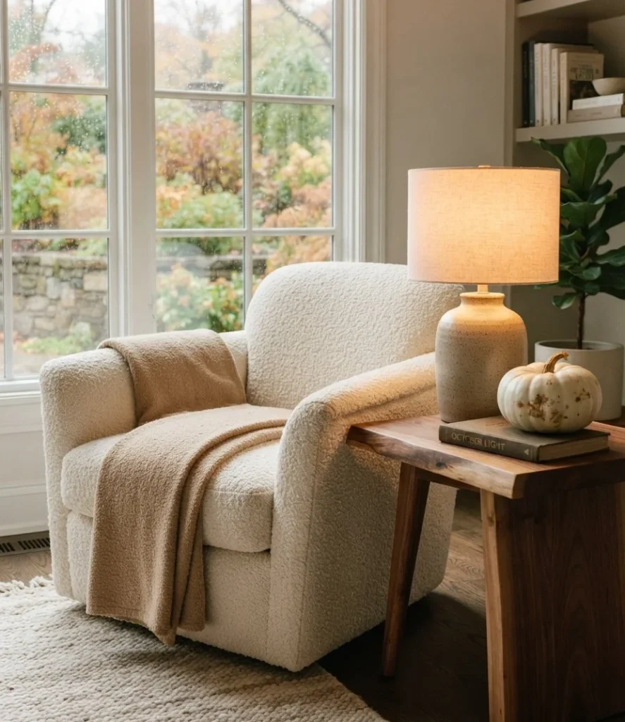 Bouclé and Walnut Reading Corner