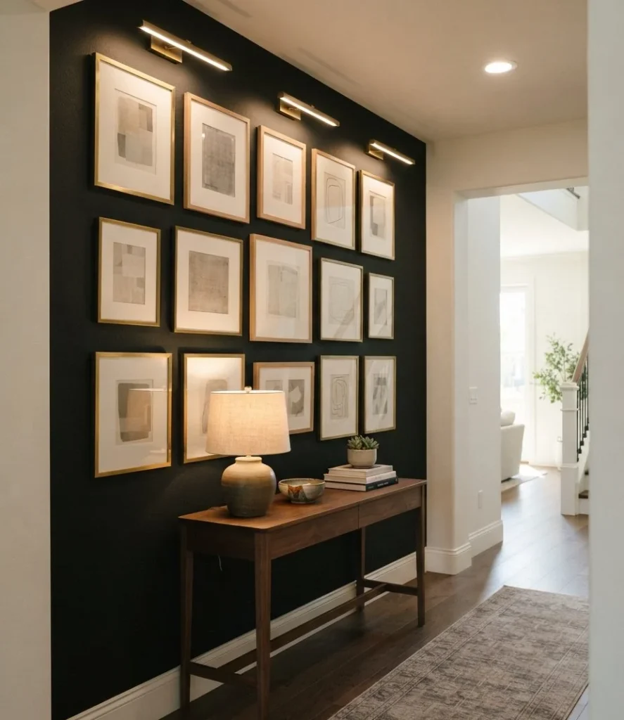 Brass Gallery Frames on a Black Wall