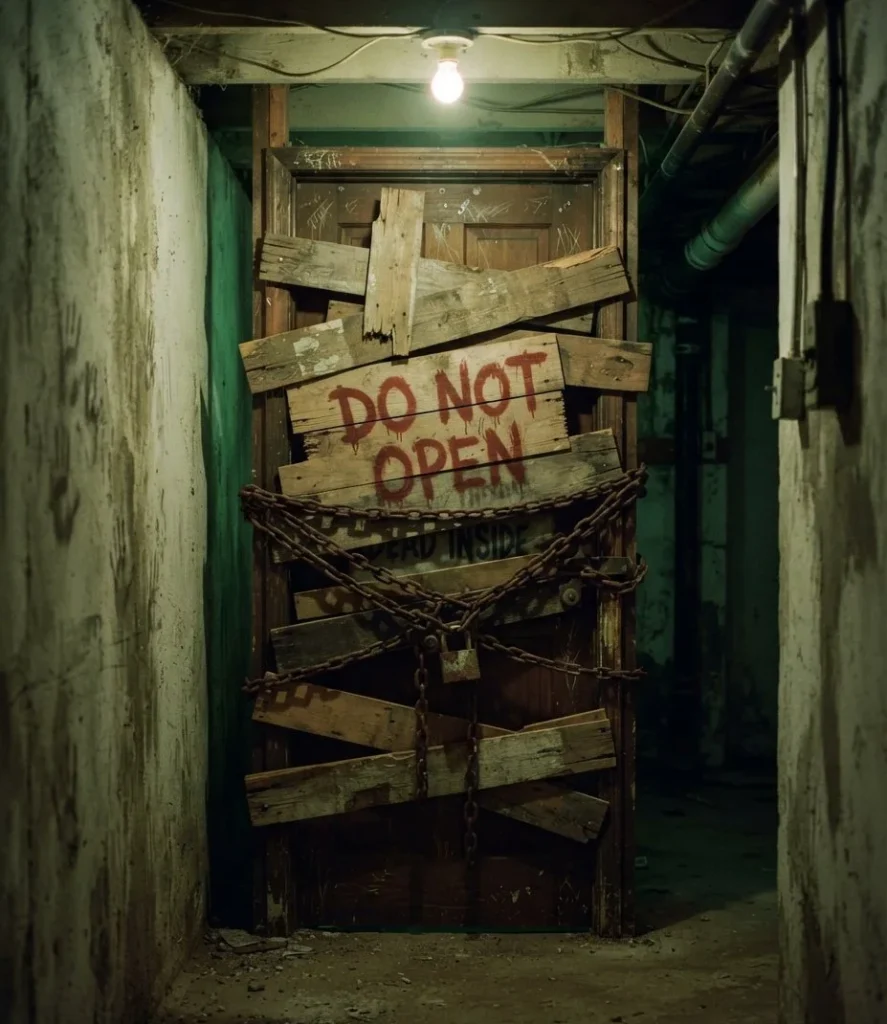 Chained and Boarded Basement Door