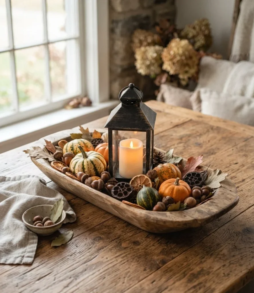 Dough Bowl Harvest Lantern Centerpiece