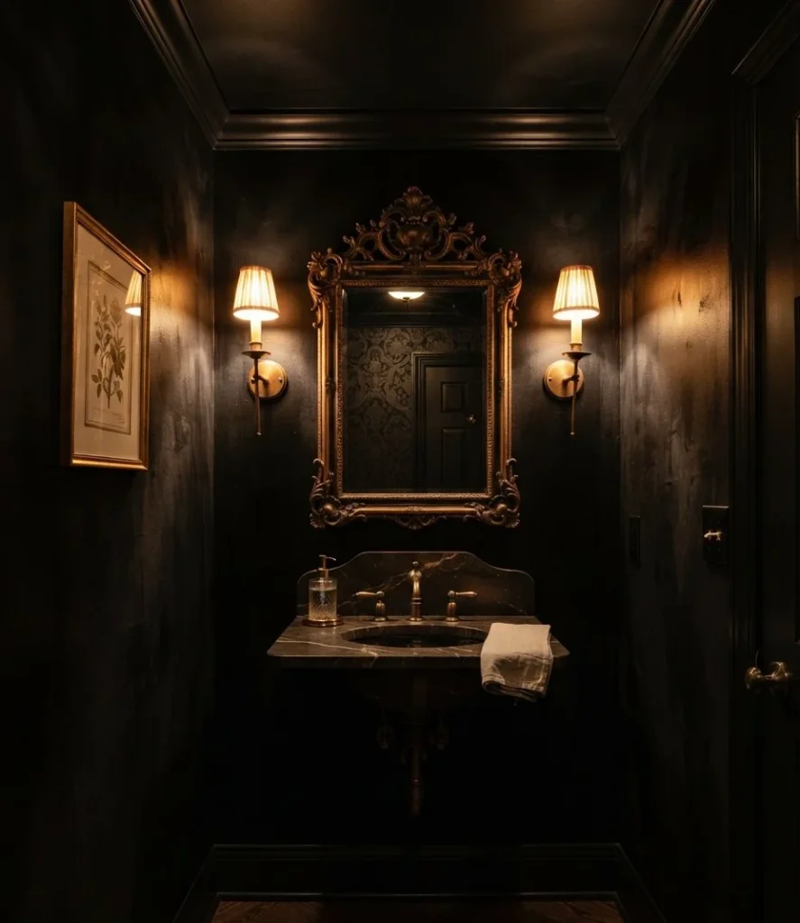 Dramatic Black Powder Room