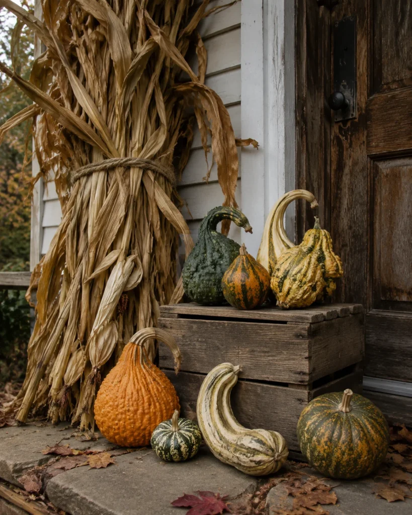 Dried Corn Husks and Real Gourds