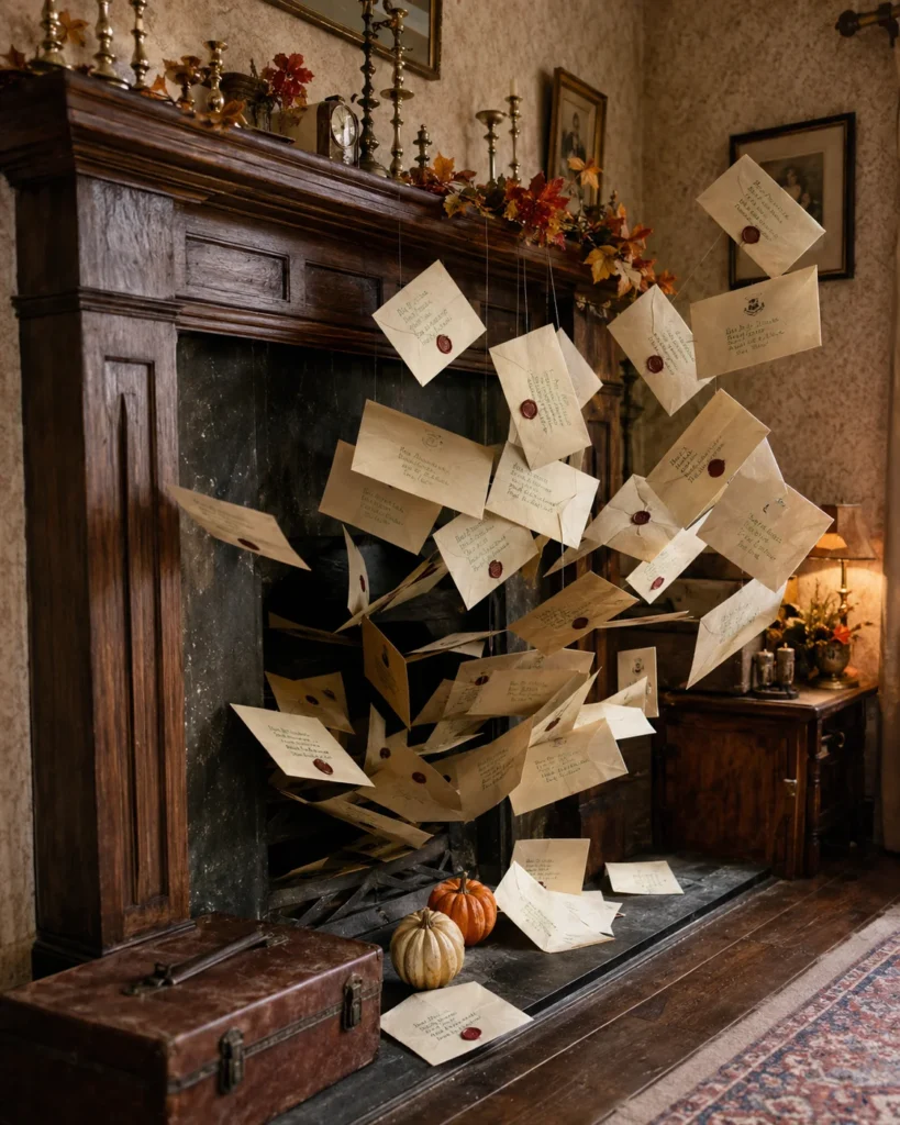 Flying Acceptance Letters Bursting from the Fireplace
