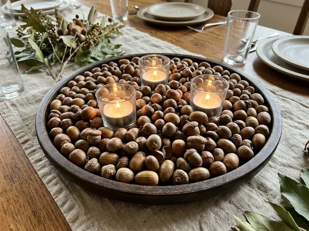 Foraged Acorn and Glass Votive Tray