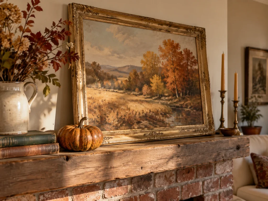 Framed Vintage Autumn Landscape Lean