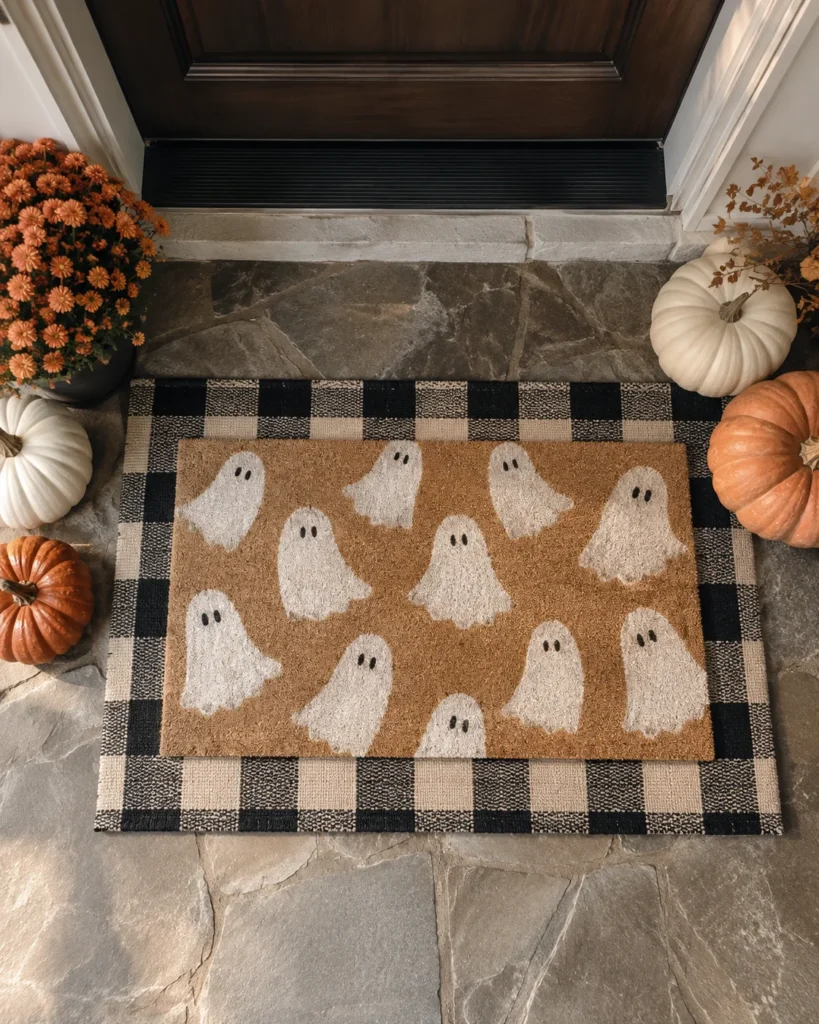 Ghost Doormat and Layered Plaid Porch Entryway