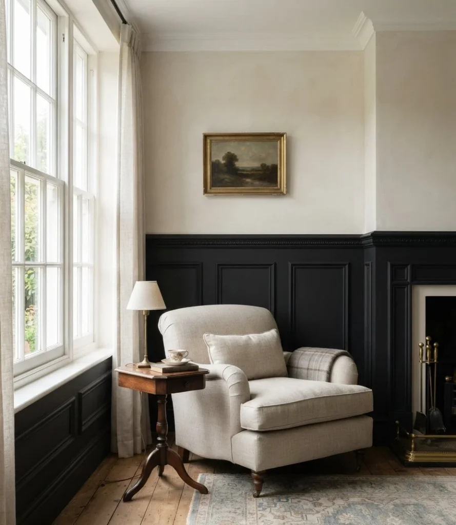 Half-Height Black Wall With Panel Moulding