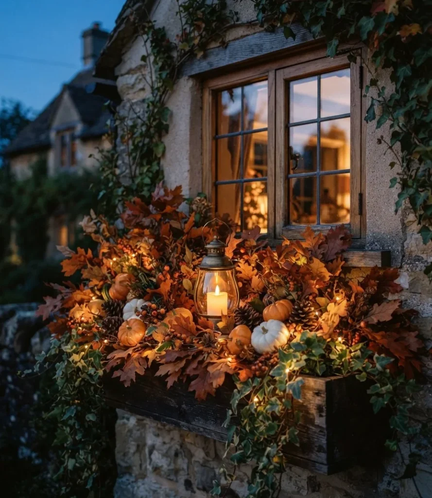 Lantern And Fairy Light Window Box