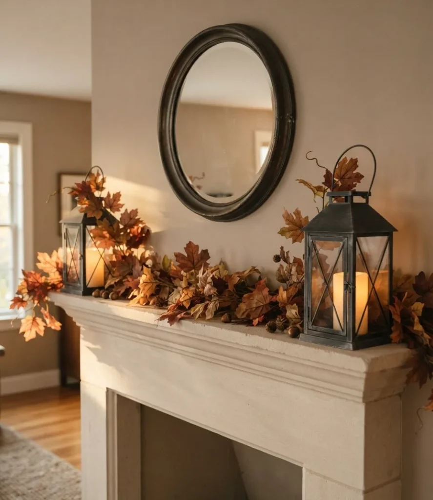 Maple Garland Mantel Lanterns