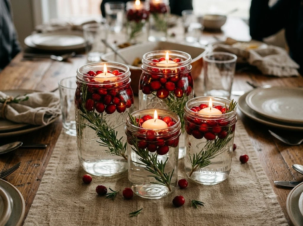 Mason Jar Floating Cranberry Votives