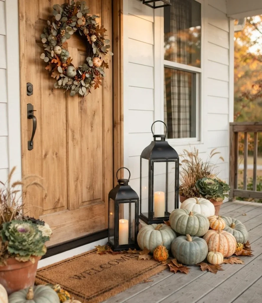 Stacked Heirloom Pumpkin Lantern Welcome