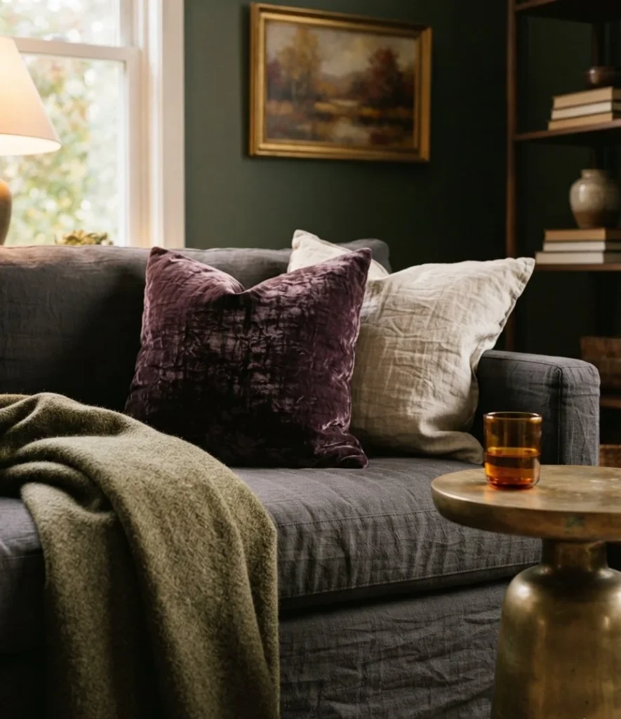 The Aubergine Velvet & Brass Sofa Layer
