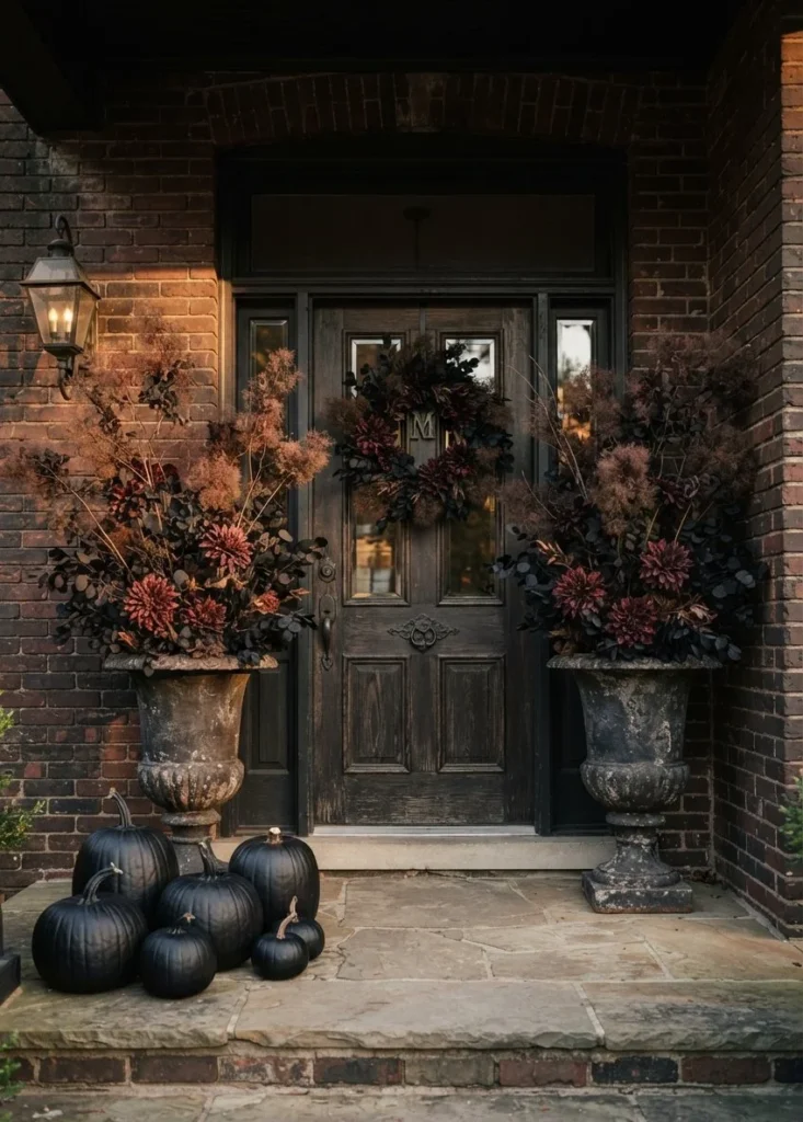 The Gothic Dried Floral & Black Pumpkin Entry