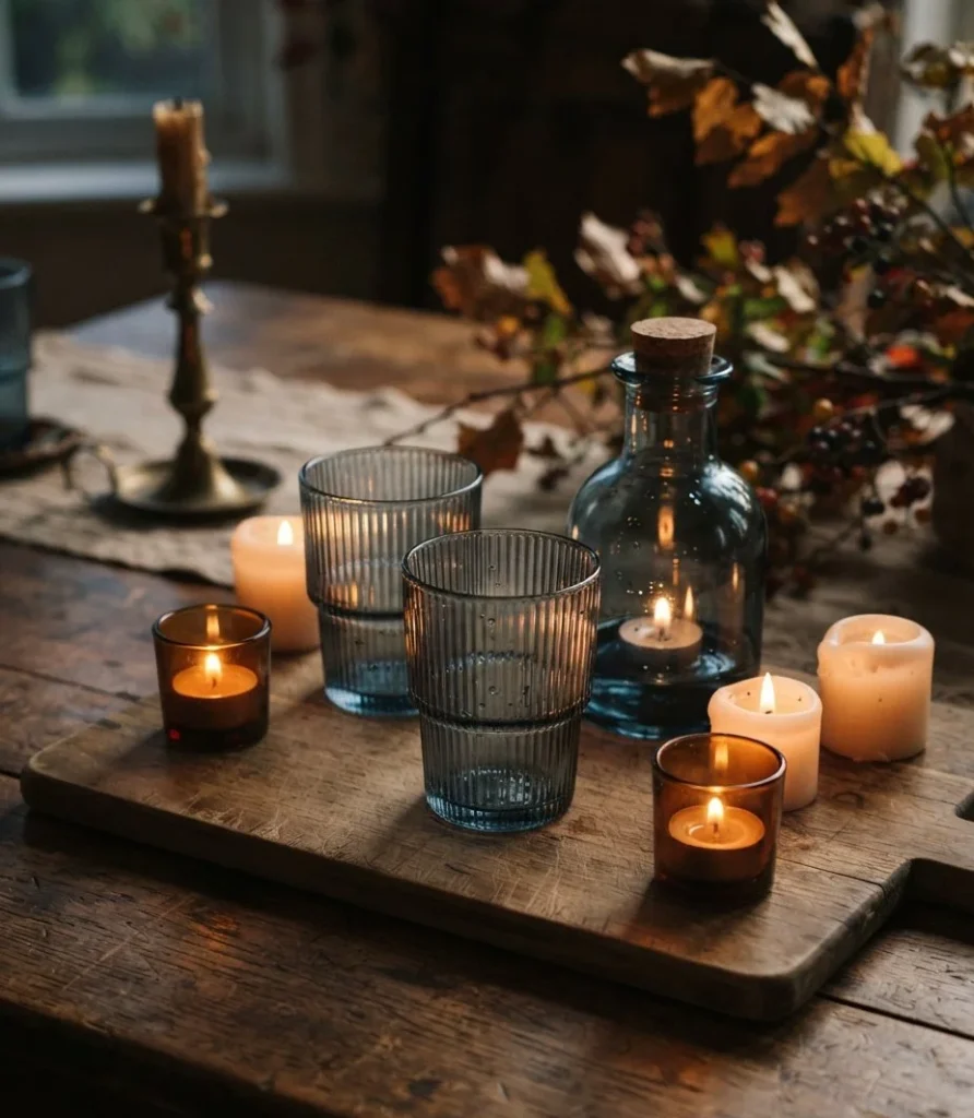 The Smoky Blue Glass & Candle Cluster