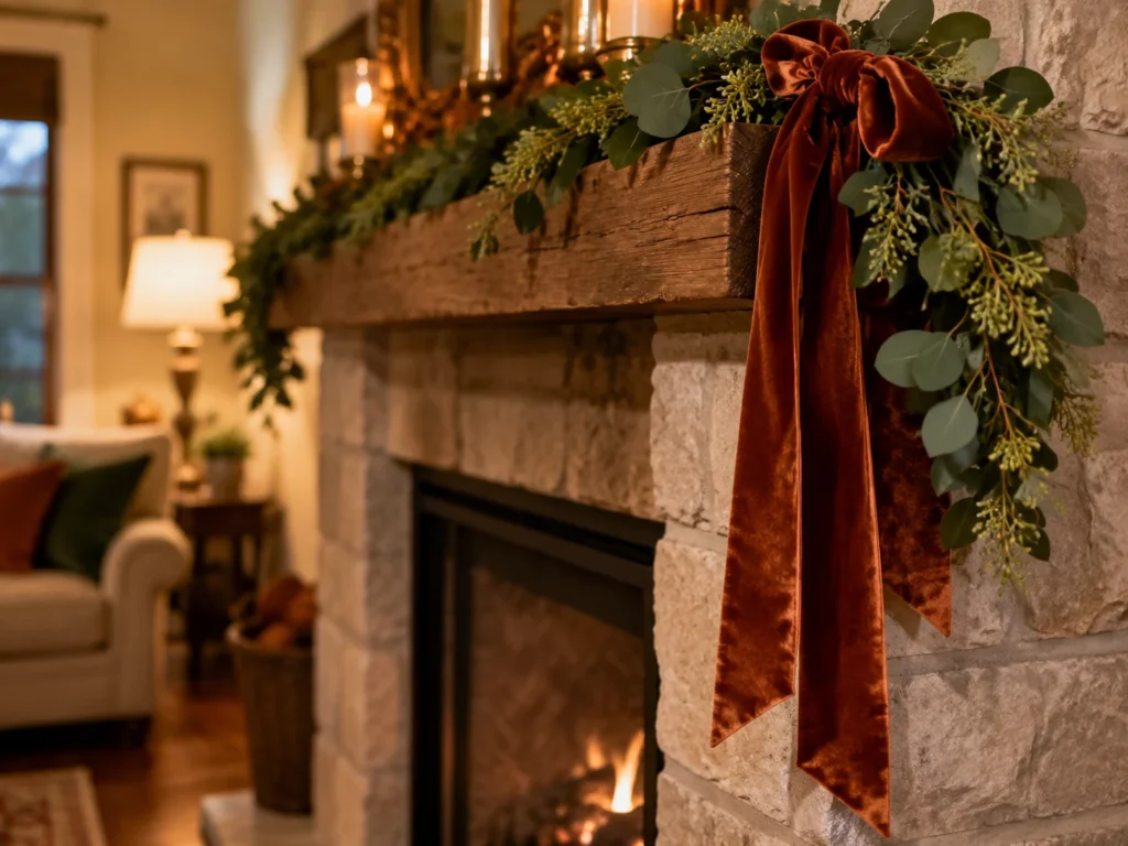 Trailing Rust Velvet Ribbon Accents