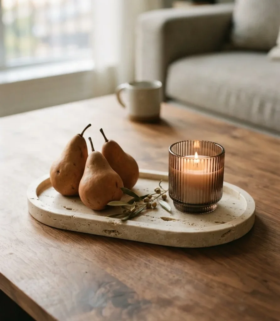 Travertine Tray With Bosc Pears