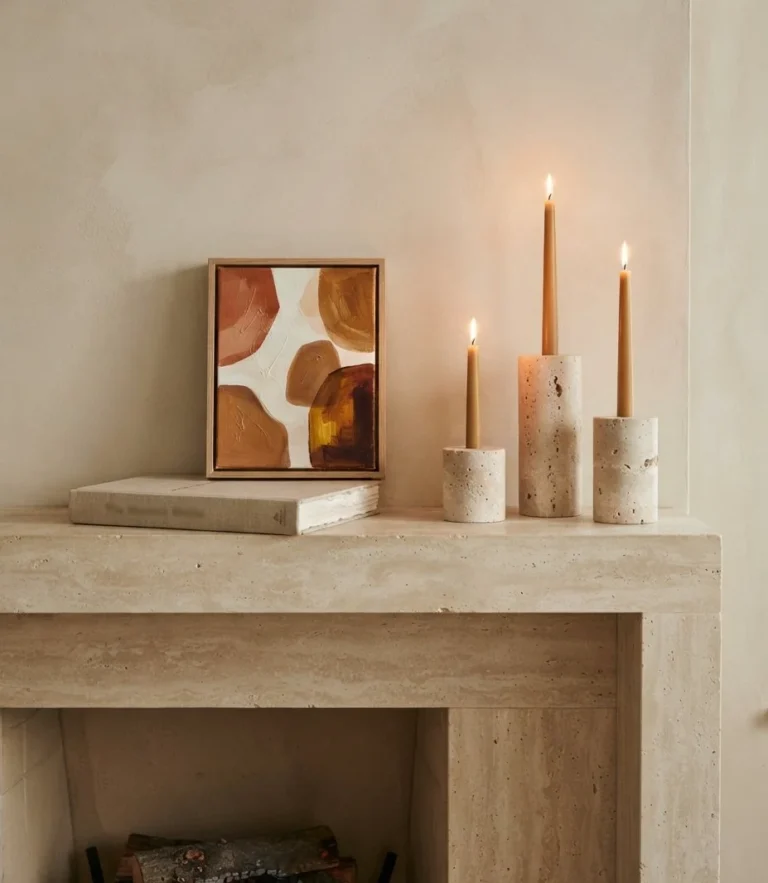 Travertine and Taper Mantel