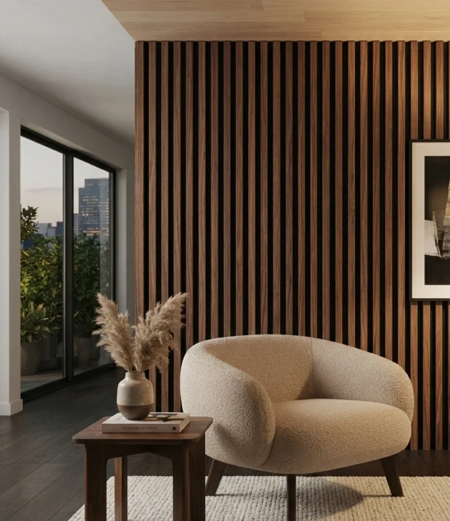 Vertical Wood Slats Over a Black Wall