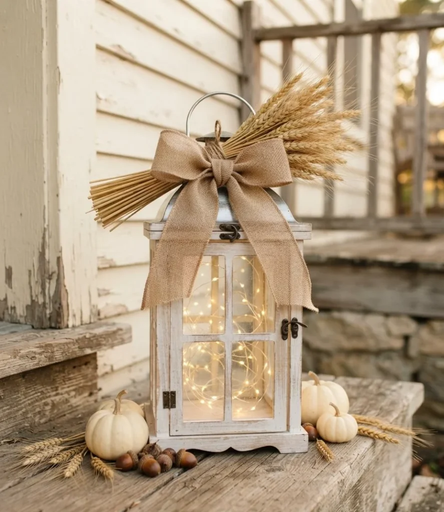 Wheat and Burlap Farmhouse Lantern