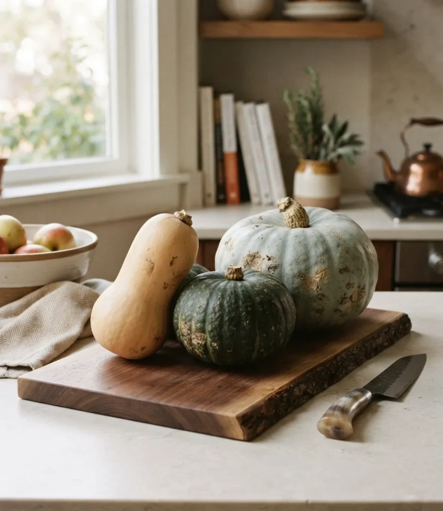 Winter Squash on a Walnut Board