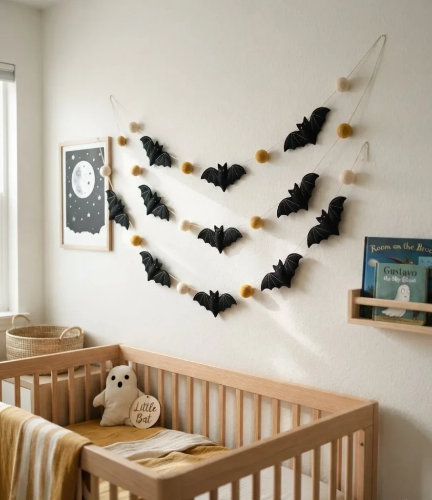 Wool Felt Bat & Mustard Pom-Pom Drape