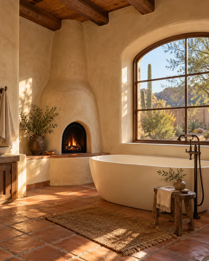 A Corner Kiva-Inspired Fireplace for the Master En-Suite