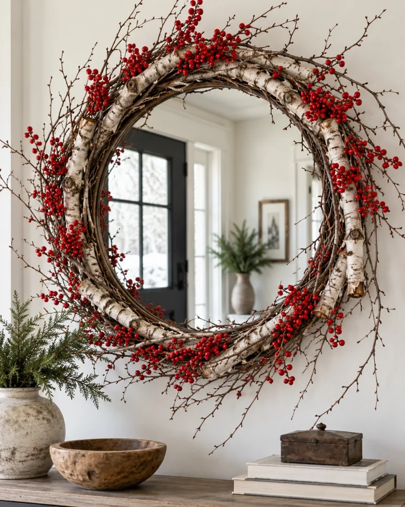 Bare Birch Twig and Crimson Winterberry Framework