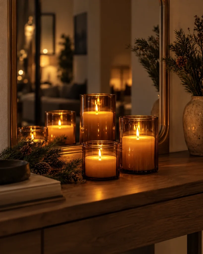 Base-Ledge Amber Glass LED Candles