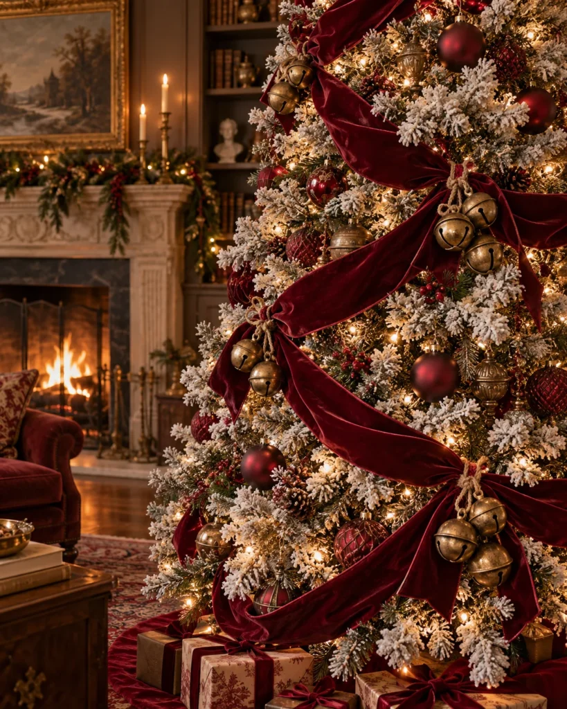 Flocked Christmas Trees Decorated