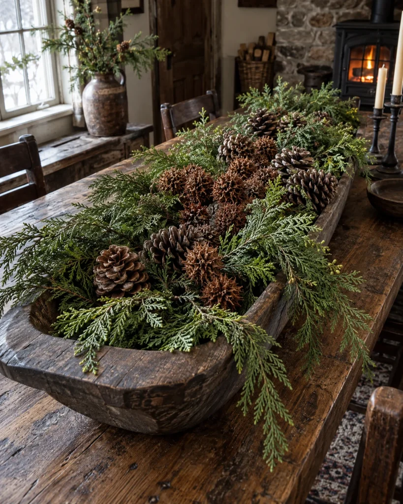 Dark Trencher Trough With Sweetgum Pods and Cedar