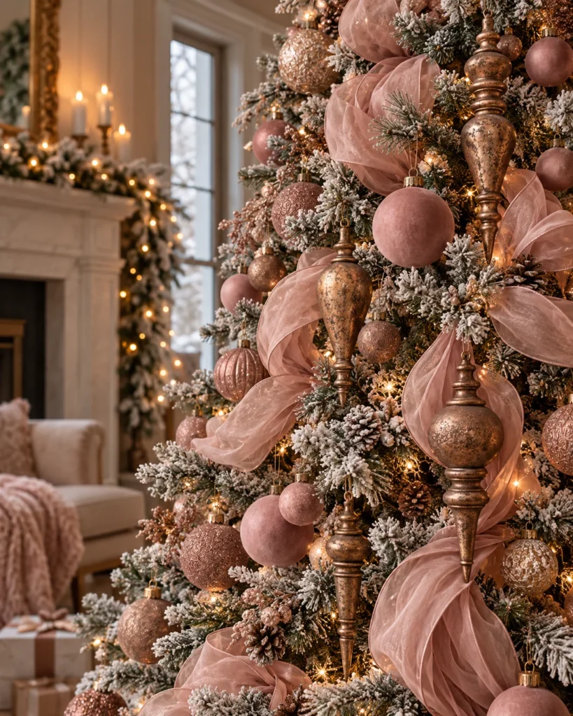 Dusty Rose & Antique Copper Finials With Silk Ribbon Billows