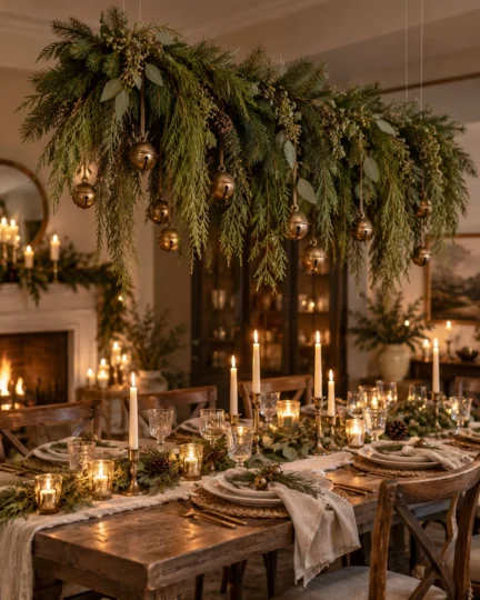 Floating Dining Table Greenery Swag With Heavy Jingle Bells
