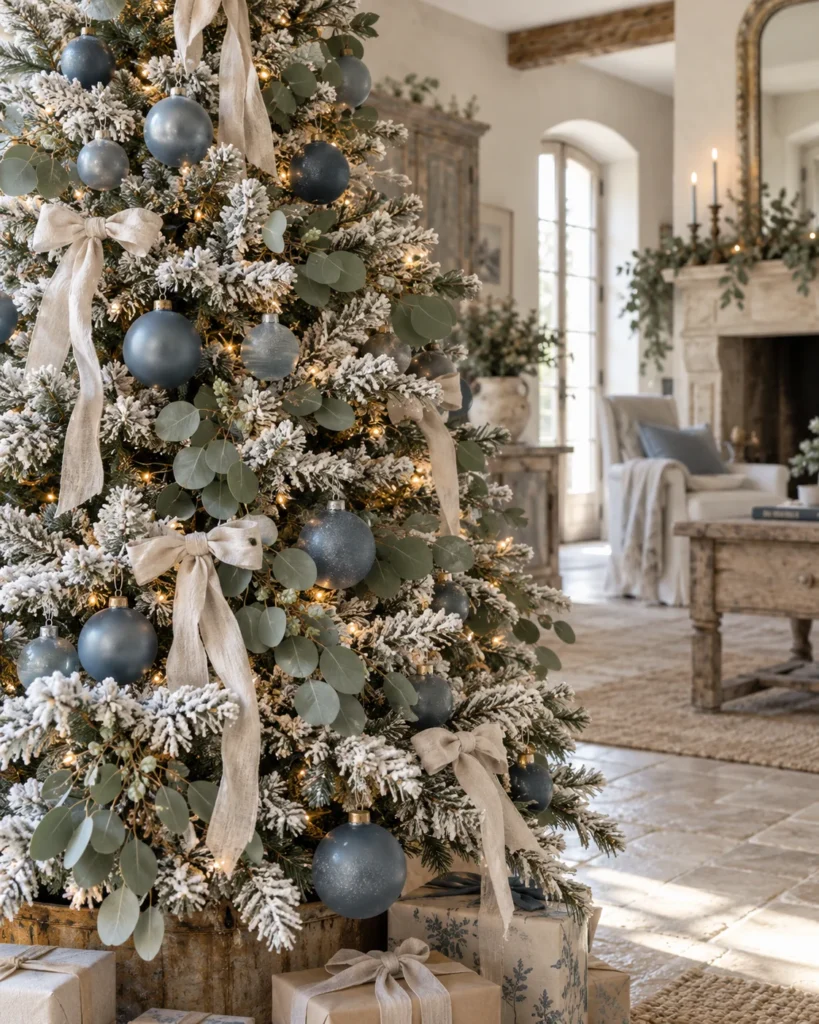 French Country Slate Blue Bulbs With Silver Dollar Eucalyptus