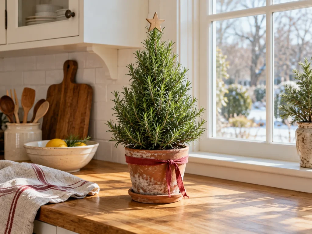 Fresh Rosemary Topiary in an Aged Terracotta Pot