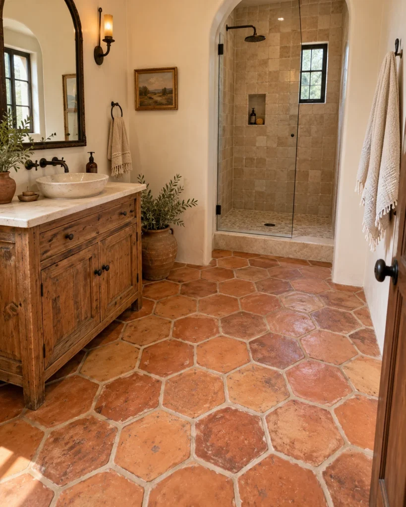 Geometric Saltillo Flooring With Wide Grout
