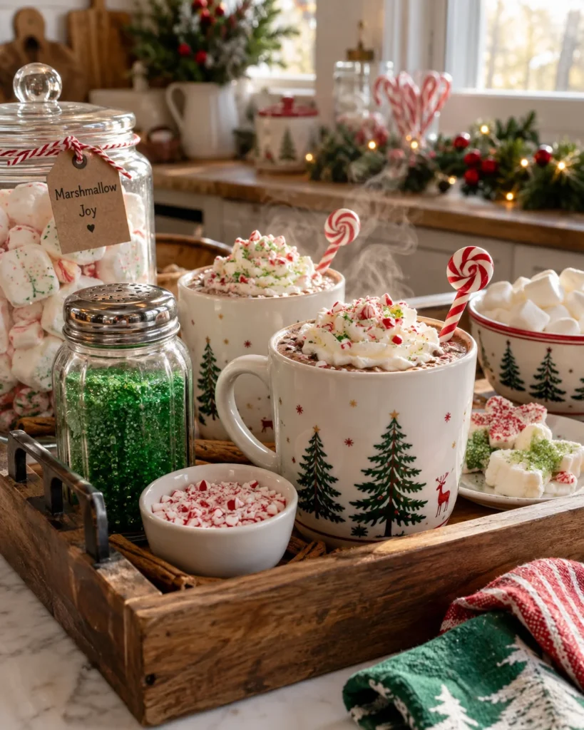 Grinch Cocoa Station With Peppermint Stirrers