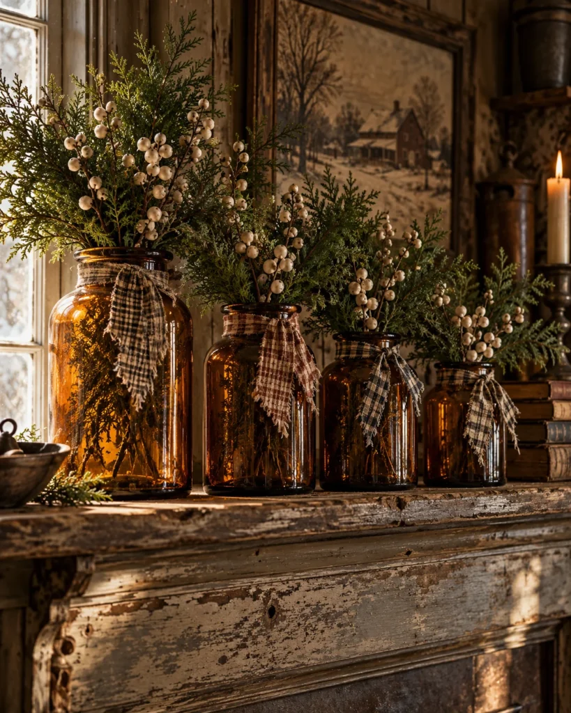 Homespun-Tied Amber Apothecary Jars