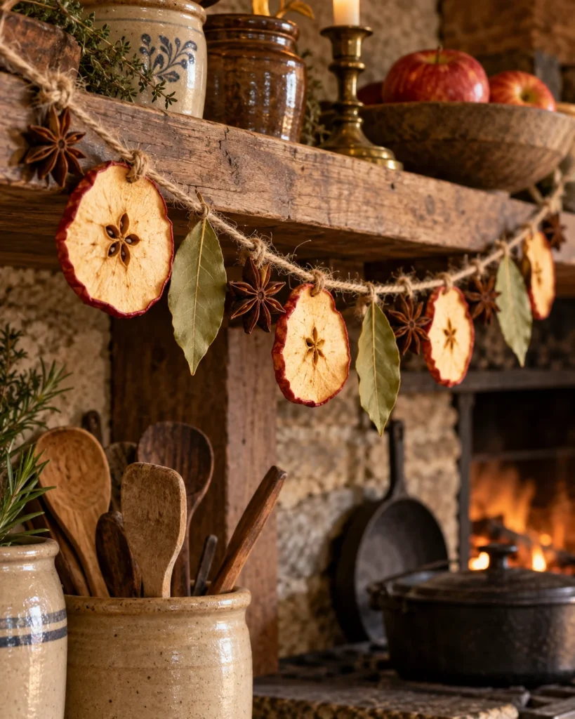 Jute Kitchen Garland of Dried Apple Slices
