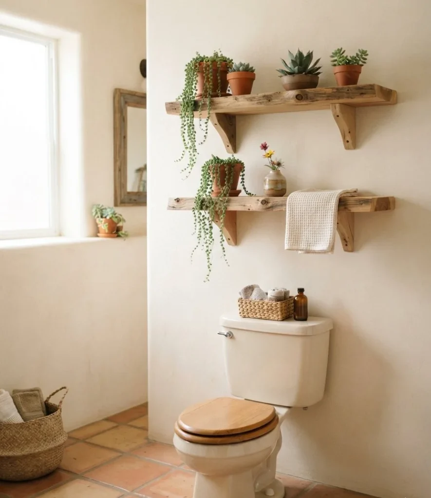 Live-Edge Cedar Floating Shelves With Trailing Succulents