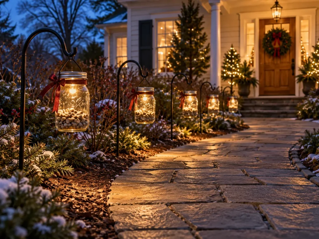 Mason Jar Pathway Stakes With Pea Gravel and Solar LEDs
