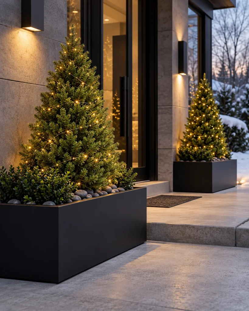 Matte Black Troughs With Living Dwarf Alberta Spruce