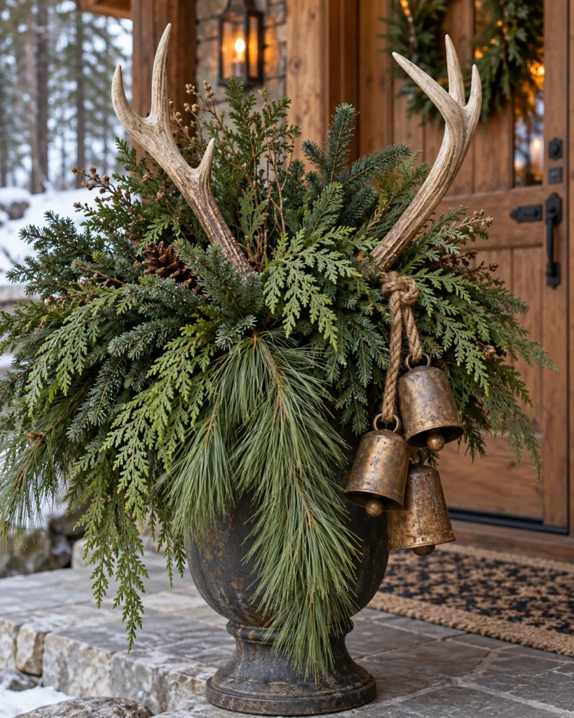 Nordic Woodland Urn With Shed Antlers, Cedar and Cowbells