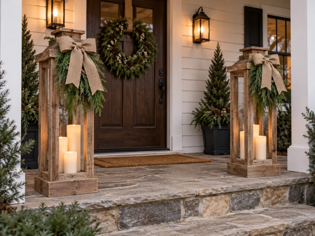 Oversized 1x4 Farmhouse Lantern Posts With Burlap Cedar Bows