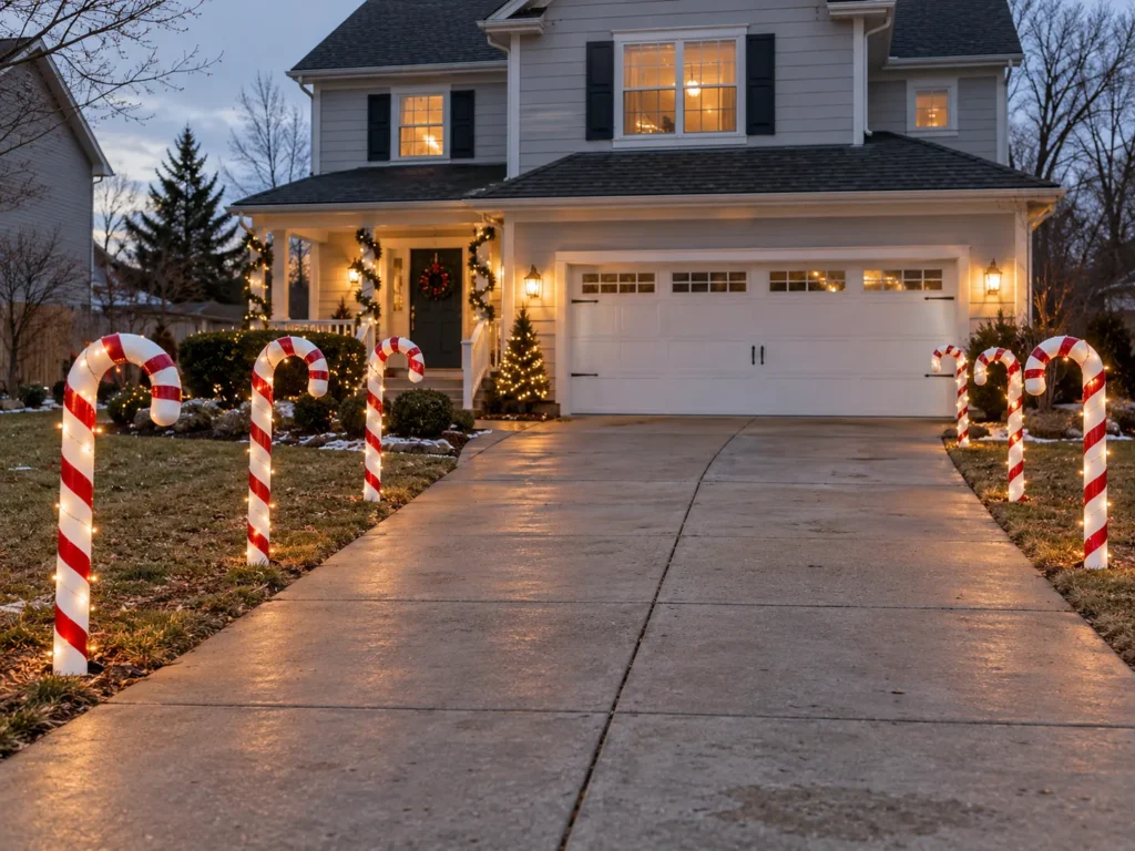 PVC Driveway Candy Cane Bollards on Steel Rebar